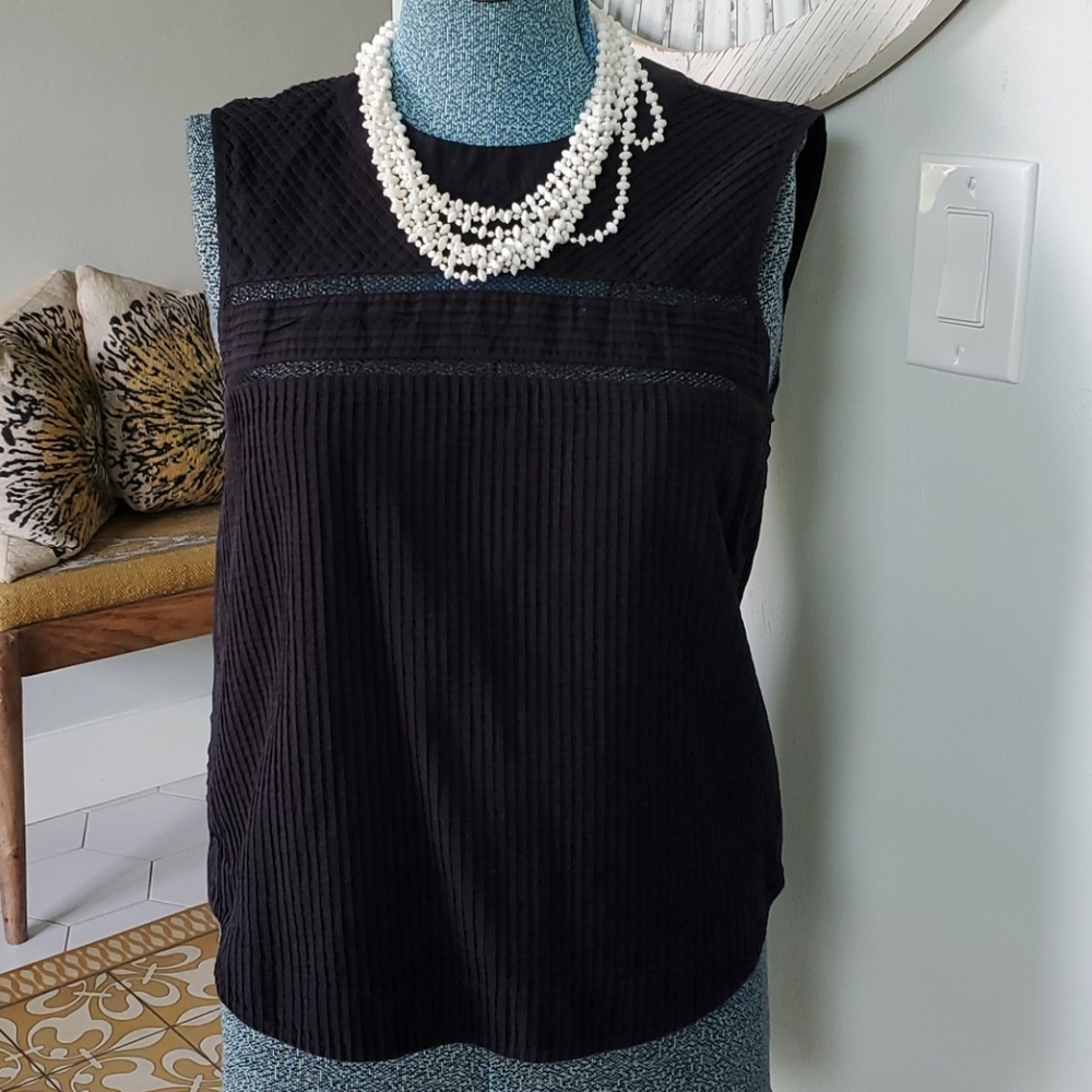 J. Crew Cotton Ruched Sleeveless Black Blouse
